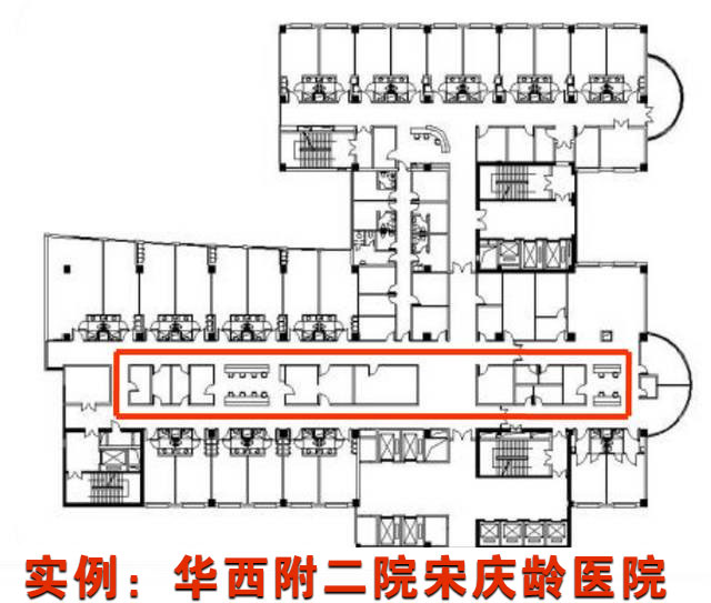 重症监护(ICU)设计 ICU设计要求 ICU宜与手术部同层且相邻 ICU设置以护士站为中心 遵循抢救治疗距离最短原则 中心供应流线分析 检验科流线分析 病理科流线分析 放射科流线分析 色彩因素 色彩的辅助医疗功能 色彩能引起人们多样的感情和心理效应,如在感情上产生寒暖感、轻重感、软硬感和强弱感;在心理上产生明快与忧郁、兴奋与镇定等效应。 红、橙、黄等暖色调的环境下人们容易产生兴奋和愉悦的感觉。 蓝、绿、白等冷色调的环境下人们则容易产生安全和镇定的感觉。 医院实例 洁净手术室 洁净手术